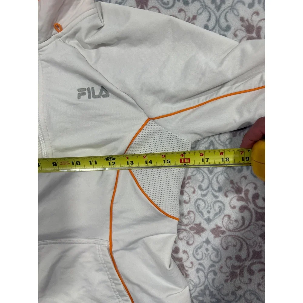 Fila Sport Womens White Orange Quarter Zip Pullover Mesh Activewear Top Small